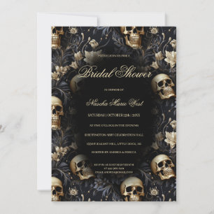 Gothic Gold Floral Skulls Moody Bridal Shower Invitation