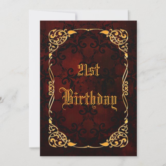 Gothic Gold Framed 21st Birthday Invitation (Front)