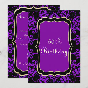 Gothic Gold & Lilac Damask 50th Birthday Invitation