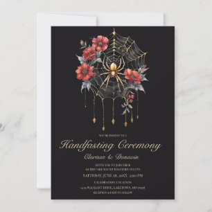 Gothic Gold & Red Spider Floral Web Handfasting Invitation