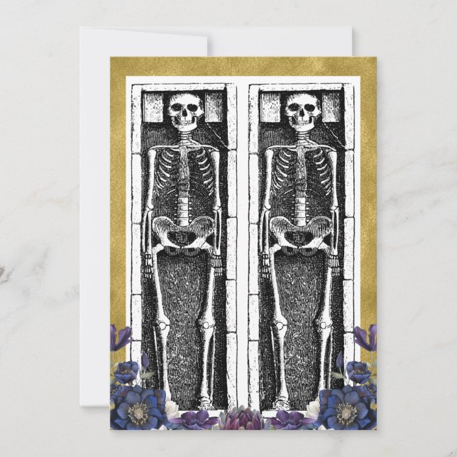 Gothic Gold Skeleton Spooky Halloween Party Invitation (Front)
