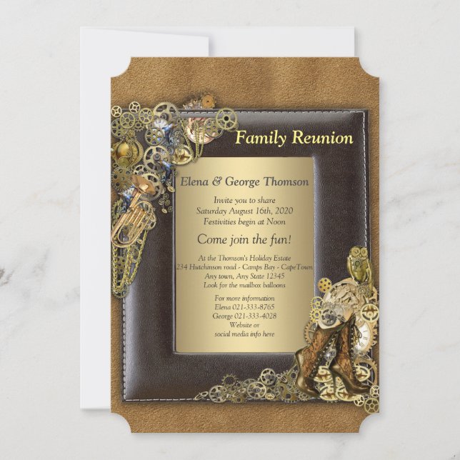 Gothic - Gold Steampunk Family Reunion Invitation (Front)