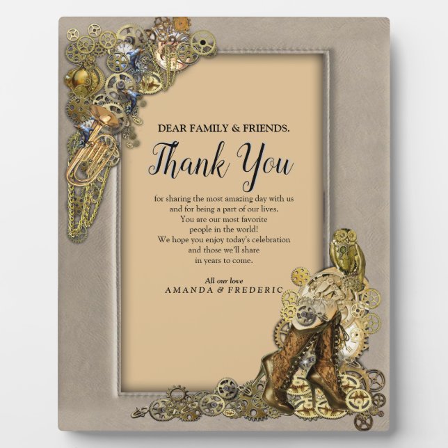Gothic-Gold Steampunk Thank You On leather Plaque (Front)
