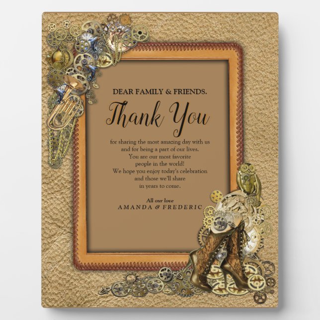 Gothic-Gold Steampunk Thank You On leather Plaque (Front)
