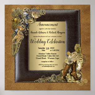 Gothic-Gold Steampunk Wedding  Announcement Poster