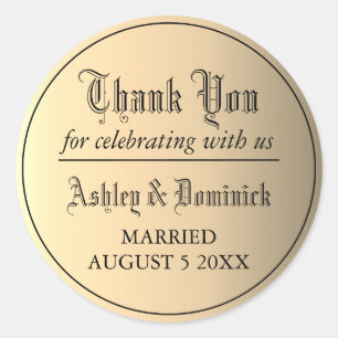 Gothic Gold Thank You Wedding Favour  Classic Round Sticker