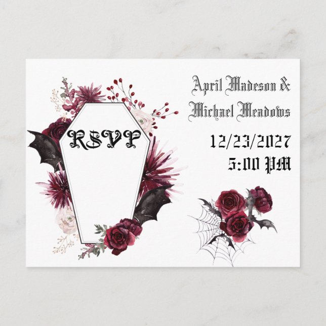 Gothic Goth Bats Dark Invitation Wedding RSVP Postcard (Back)