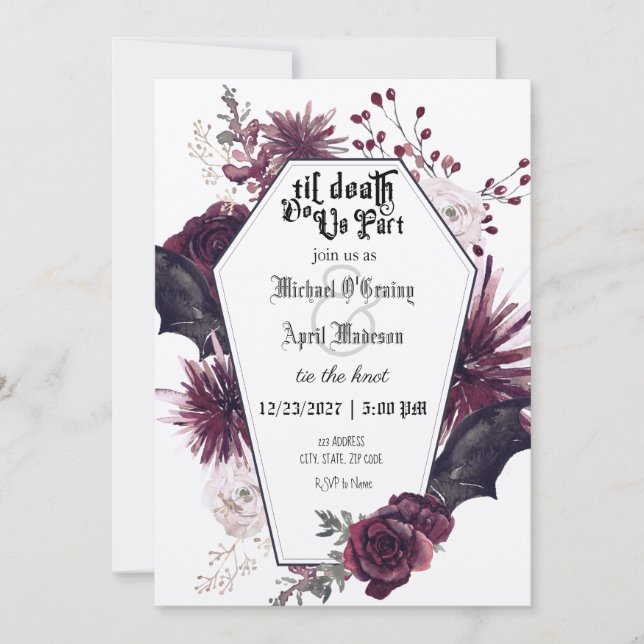 Gothic Goth Dark Bats Wedding Invitation (Front)