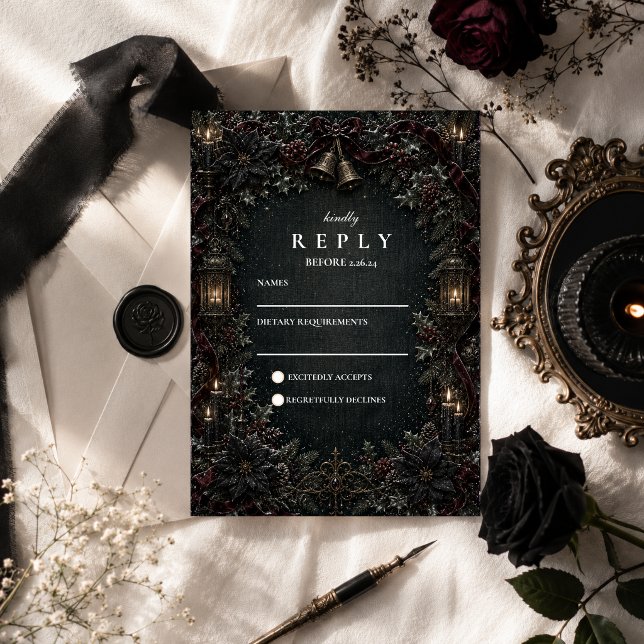 Gothic Goth Winter Wedding RSVP Card (Creator Uploaded)