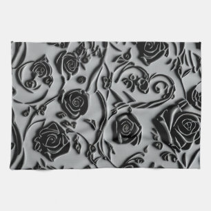 Gothic Graveyard Black Roses Pattern Tea Towel