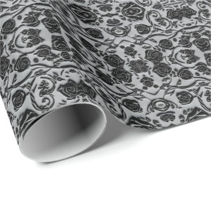 Gothic Graveyard Black Roses Pattern Wrapping Paper