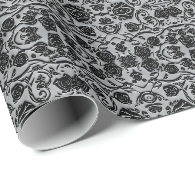 Gothic Graveyard Black Roses Pattern Wrapping Paper (Roll Corner)