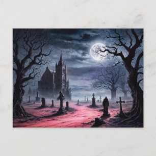 Gothic Graveyard Under Full Moon Postcard