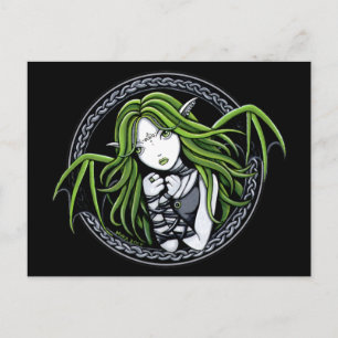Gothic Green Bat Fairy Art Postcard