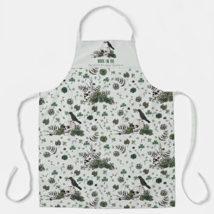 Gothic Green Bride or Die Floral Skull Wedding Apron