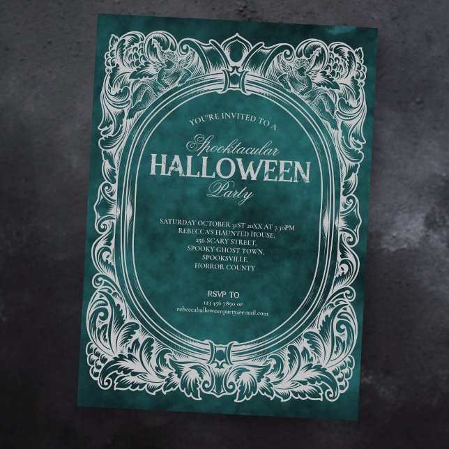 Gothic Green Grey Halloween Party Invitation (Creator Uploaded)