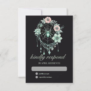 Gothic Green Mint Floral Spider Web Handfasting RSVP Card