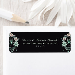 Gothic Green Mint Floral Spider Web Return Address