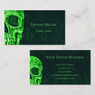 Gothic Green Skull Texture Background Tattoo Shop Business Card