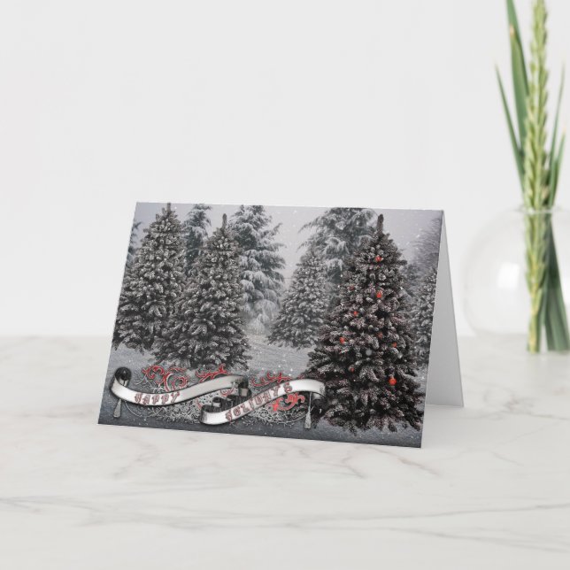 Gothic Greeting Cards- Winter Tree Banner Holiday Card (Front)