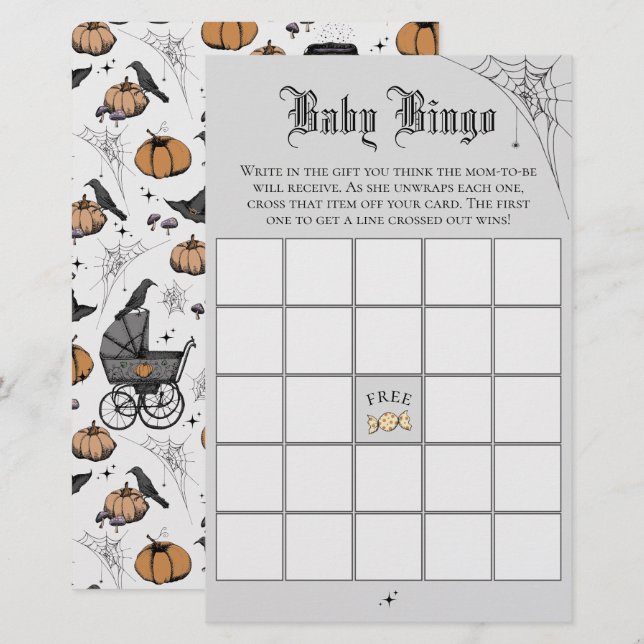 Gothic Grey Baby Bingo Baby Shower Game (Front/Back)