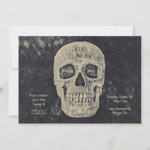 Gothic Grey Beige Skull Birthday RIP To His 20s Invitation