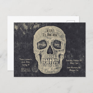 Gothic Grey Beige Skull Birthday RIP To His 20s Invitation Postcard