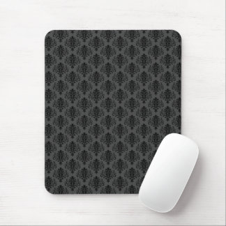 Gothic Grey Black Damask Pattern Mouse Mat