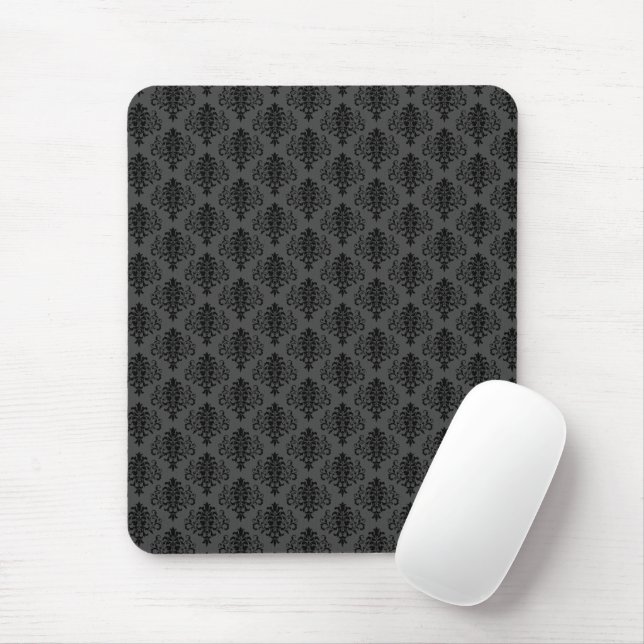 Gothic Grey Black Damask Pattern Mouse Mat (With Mouse)