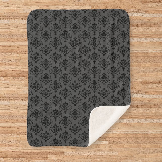 Gothic Grey Black Damask Pattern Sherpa Blanket (Creator Uploaded)
