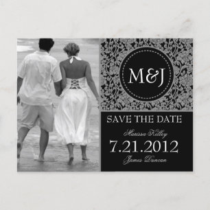 Gothic Grey & Black Flourish Save the Date Announcement Postcard
