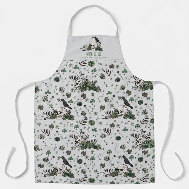 Gothic Grey Bride or Die Floral Skull Wedding Apron (Front)