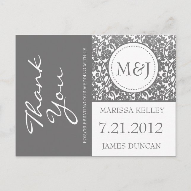 Gothic Grey Flourish Thank You Postcard (Front)