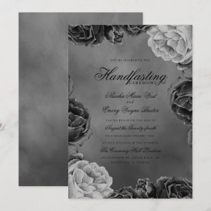 Gothic Grey Monochrome Elegant Floral Handfasting Invitation
