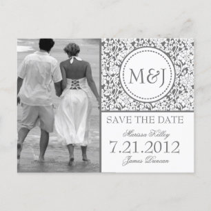 Gothic Grey on White Flourish Save the Date Announcement Postcard