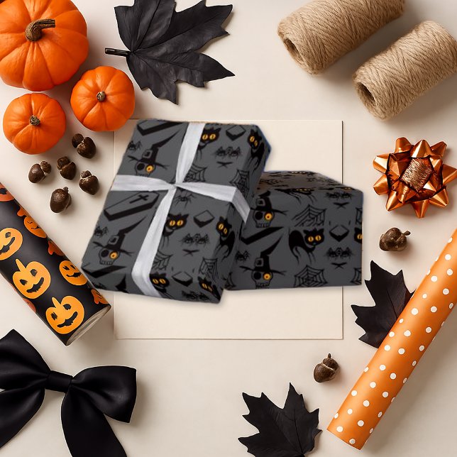 Gothic Grey Vintage Halloween Icon Wrapping Paper (Creator Uploaded)