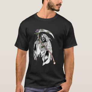 Gothic Grim Reaper with Purple Rose T-Shirt