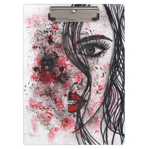 Gothic Grunge Abstract Girl Portrait Line Art Clip Clipboard