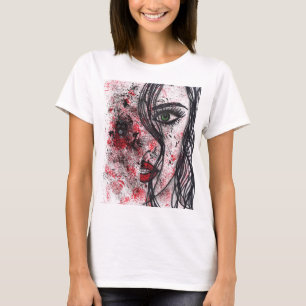 Gothic Grunge Abstract Girl Portrait Line Art T-Sh T-Shirt