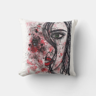 Gothic Grunge Abstract Girl Portrait Line Art Thro Cushion