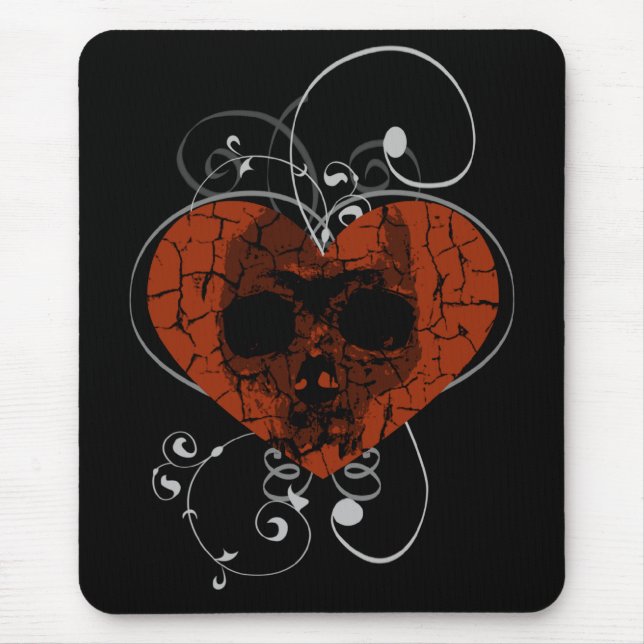 Gothic Grunge Broken Heart Skull Mouse Mat (Front)