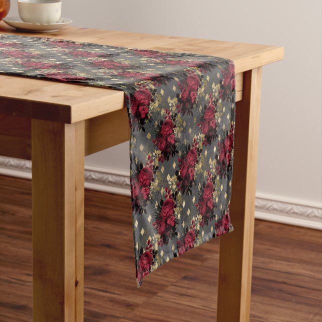 Gothic Grunge Christmas Floral Pattern  Short Table Runner (In Situ)