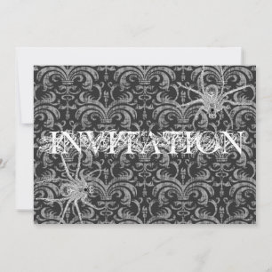 Gothic Grunge Damask Party Red & Black w/ Spiders Invitation