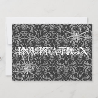 Gothic Grunge Damask Party Red & Black w/ Spiders Invitation