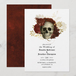 Gothic Grunge Floral Skull Wedding Invitation