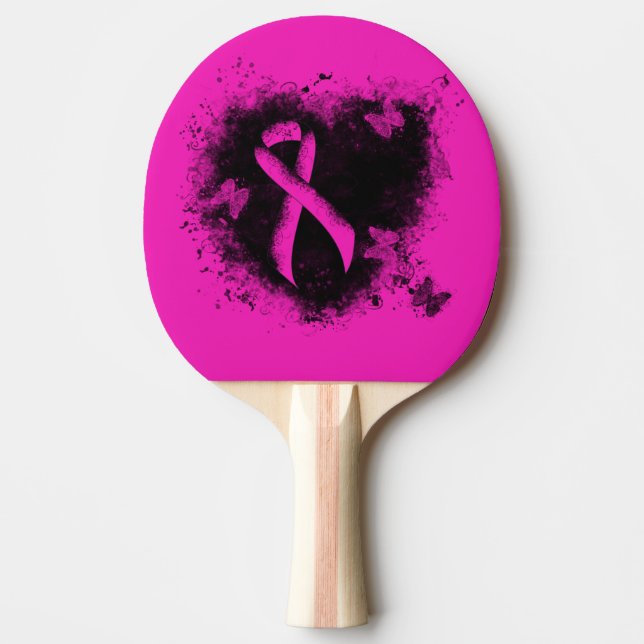 Gothic-grunge Hot Pink Awareness Ribbon Ping Pong Paddle (Front)