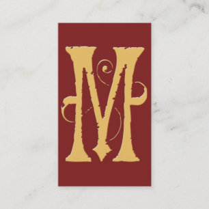 Gothic Grunge Red Gold Initial M Monogram Business Card