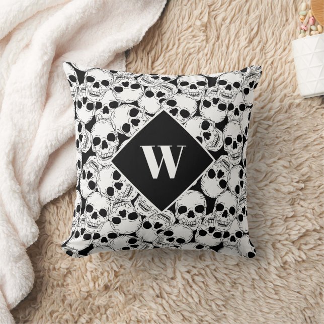 Gothic Grunge Skulls Patterned Monogram Cushion (Blanket)