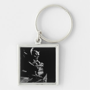 Gothic Guardian Gargoyle - Black and White Key Ring