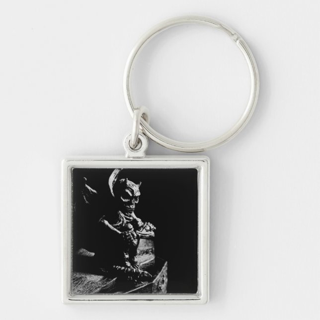 Gothic Guardian Gargoyle - Black and White Key Ring (Front)